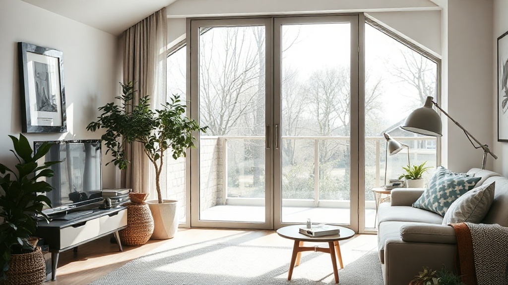 Falttür aus satiniertem Glas im Durchgang zum Wohnzimmer
