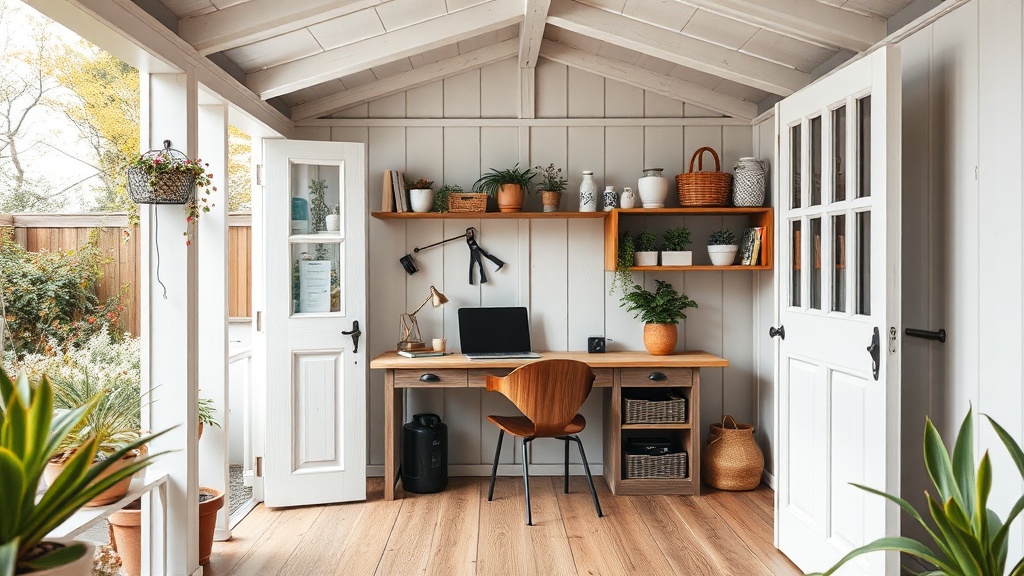 Deutsches Gartenhaus als kombiniertes Home Office und Stauraum planen