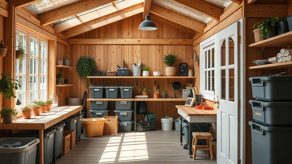 Deutsches Gartenhaus als kombiniertes Home Office und Stauraum planen